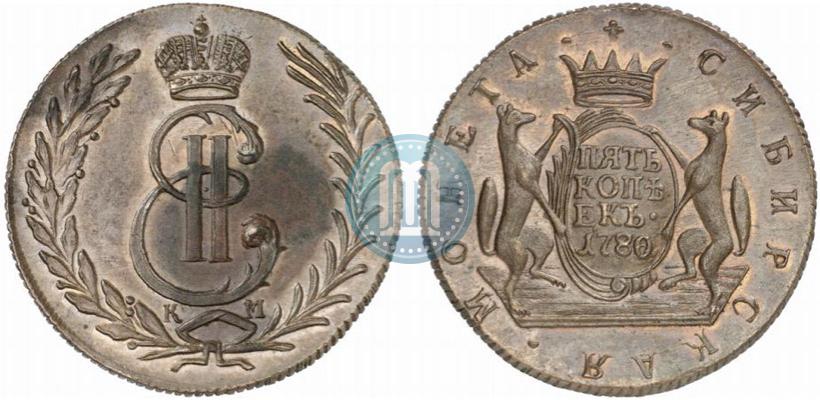 Фото 5 копеек 1780 года КМ 