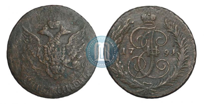 Picture 5 kopecks 1791 year  "Paul's restrike"