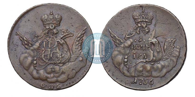 Picture 1 kopeck 1756 year СПБ 