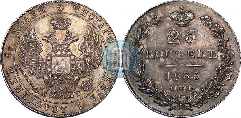 Фото 25 копеек 1835 года СПБ-НГ 