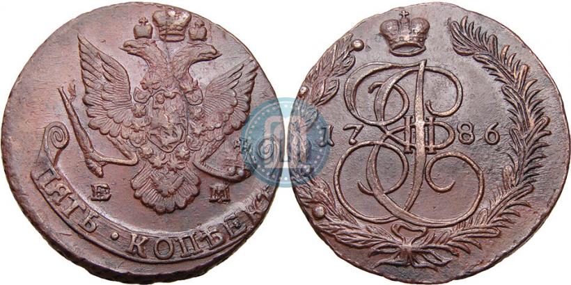 Picture 5 kopecks 1786 year ЕМ 