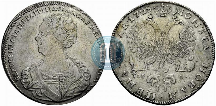 Фото 1 рубль 1725 года СПБ "Петербургский тип, портрет влево"