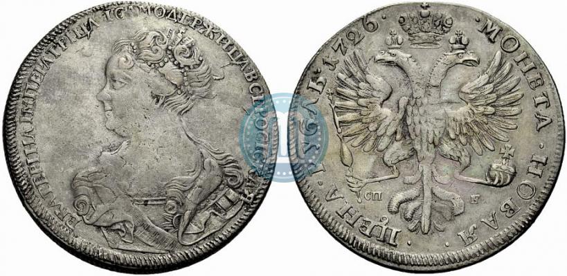 Фото 1 рубль 1726 года СПБ "Петербургский тип, портрет влево"