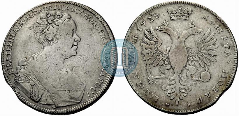 Фото 1 рубль 1726 года СПБ "Петербургский тип, портрет вправо"