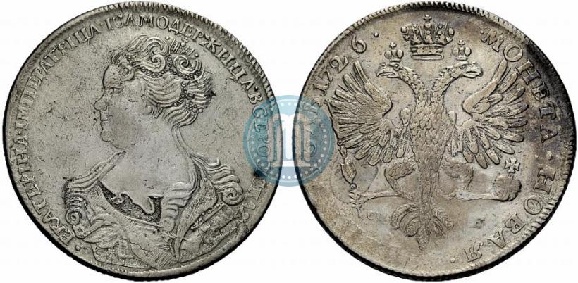 Фото 1 рубль 1726 года СПБ "Петербургский тип, портрет влево"