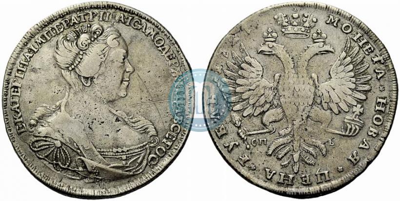 Picture 1 rouble 1727 year СПБ "Petersburg type, portrait turned to the right"