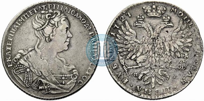 Picture 1 rouble 1727 year СПБ "Petersburg type, portrait turned to the right"