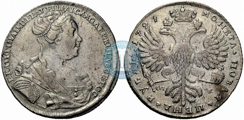 Picture 1 rouble 1727 year СПБ "Petersburg type, portrait turned to the right"