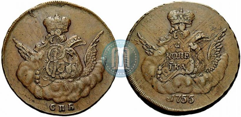 Picture 1 kopeck 1755 year СПБ 