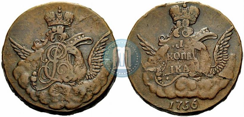 Picture 1 kopeck 1756 year  