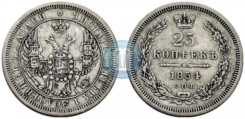 Фото 25 копеек 1854 года СПБ-HI 