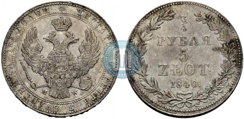 Picture 3/4 roubles - 5 złotych 1840 year MW 