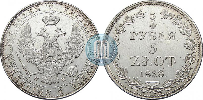 Picture 3/4 roubles - 5 złotych 1838 year MW 