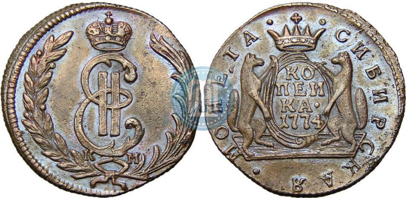Picture 1 kopeck 1774 year КМ 