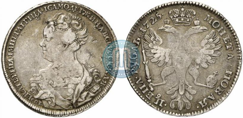 Фото 1 рубль 1725 года СПБ "Петербургский тип, портрет влево"