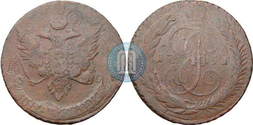 Picture 5 kopecks 1791 year  "Paul's restrike"
