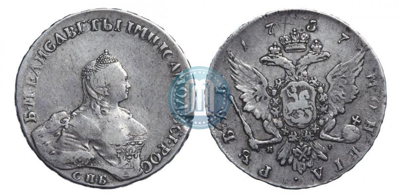 Фото 1 рубль 1757 года СПБ-ЯI "Портрет работы Б. Скотта"