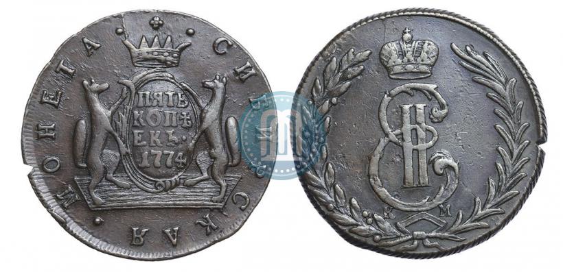 Фото 5 копеек 1774 года КМ 