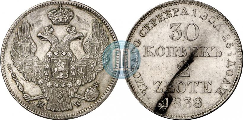 Picture 30 kopecks - 2 złotych 1838 year MW 