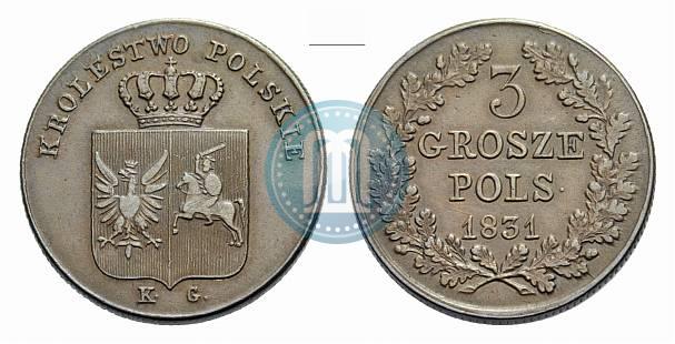 Фото 3 гроша 1831 года KG "Польское восстание"