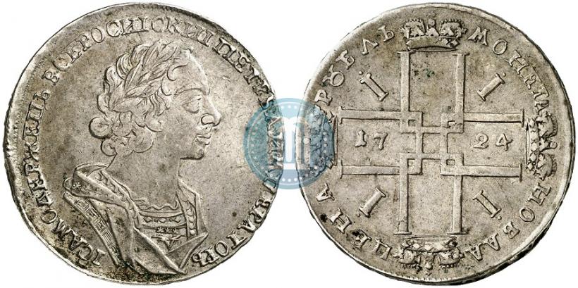 Фото 1 рубль 1724 года  "Портрет в античных доспехах"