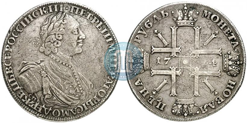 Фото 1 рубль 1724 года СПБ "Солнечный, в латах"