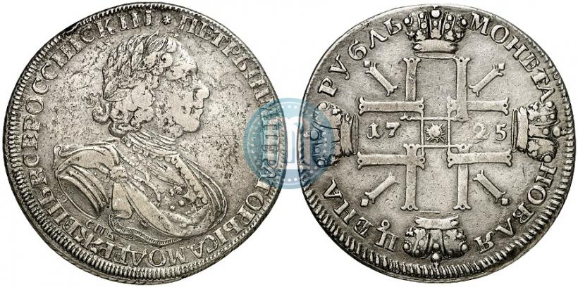 Фото 1 рубль 1725 года СПБ "Солнечный в латах"