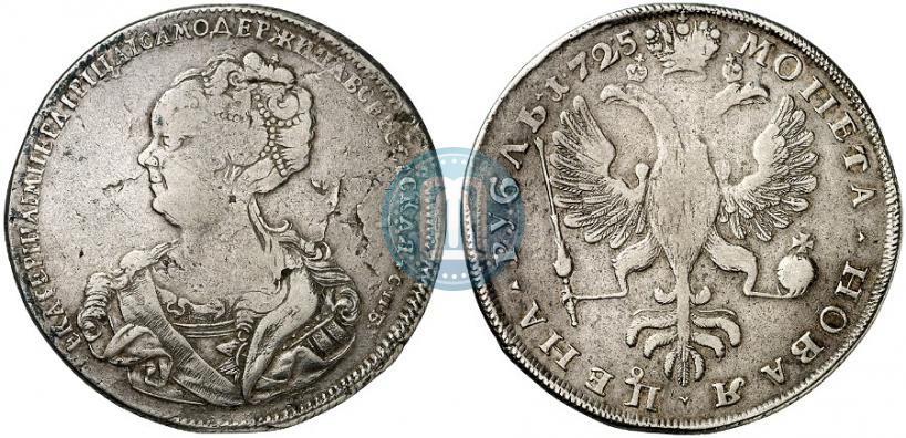 Picture 1 rouble 1725 year СПБ "Petersburg type, portrait turned to the left"