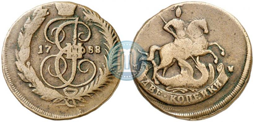 Фото 2 копейки 1788 года ММ 