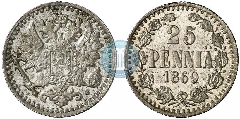 Фото 25 пенни 1869 года S 