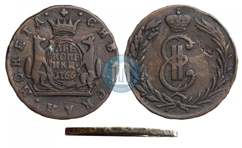 Picture 2 kopecks 1766 year  