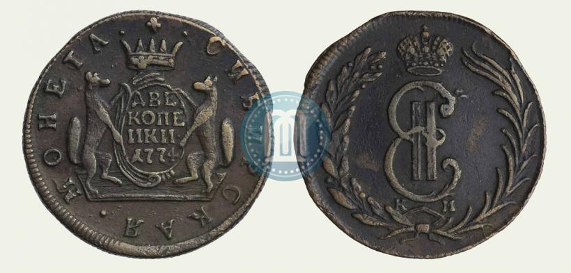 Фото 2 копейки 1774 года КМ 