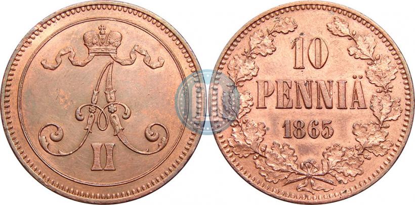 Picture 10 pennia 1865 year  