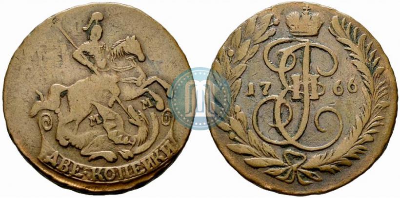 Фото 2 копейки 1766 года ММ 