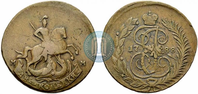 Фото 2 копейки 1788 года ММ 