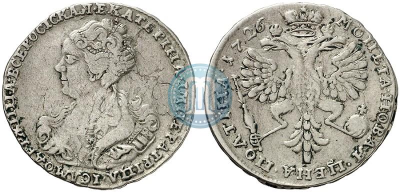 Фото Полтина 1726 года  "Московский тип, портрет влево"