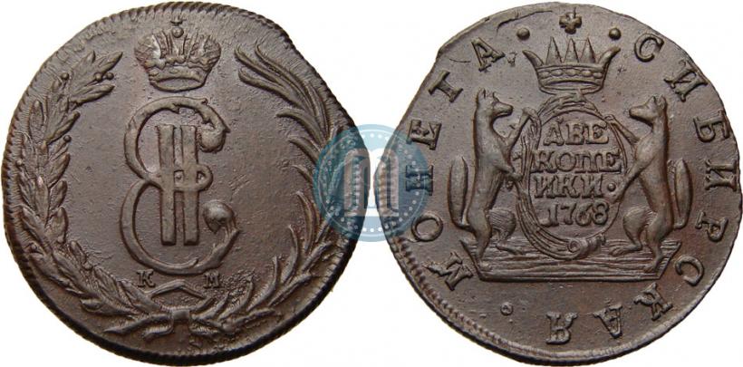 Фото 2 копейки 1768 года КМ 