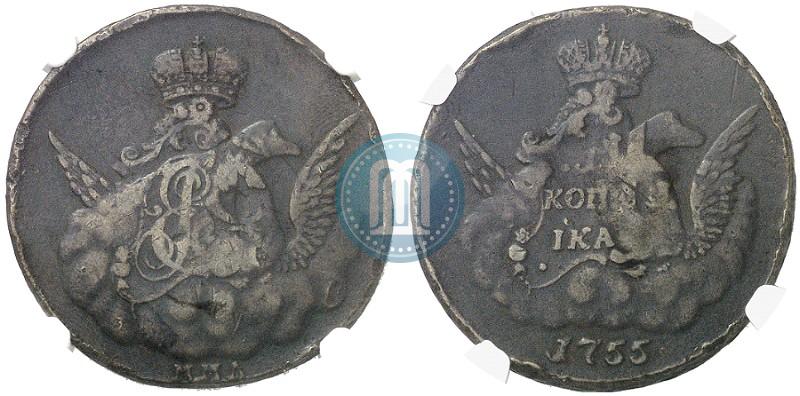 Фото 1 копейка 1755 года ММД 