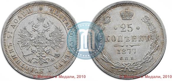 Фото 25 копеек 1877 года СПБ-НФ 