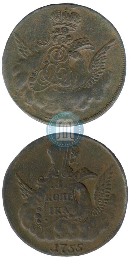 Фото 1 копейка 1755 года ММД 