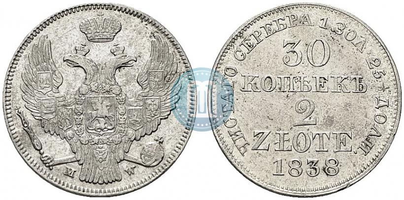 Picture 30 kopecks - 2 złotych 1838 year MW 