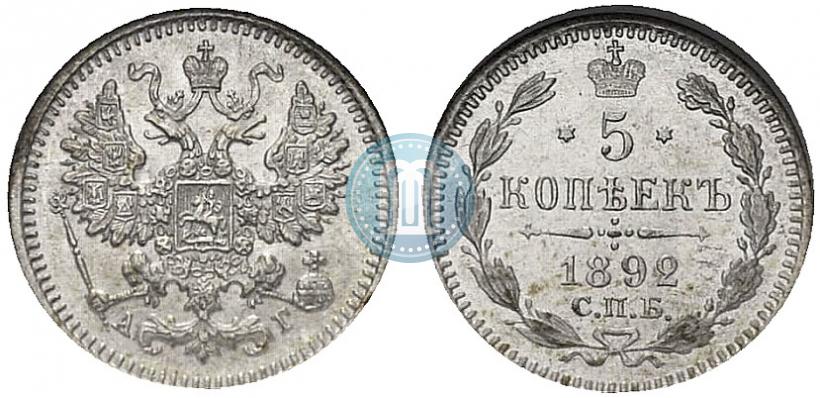 Picture 5 kopecks 1892 year СПБ-АГ 