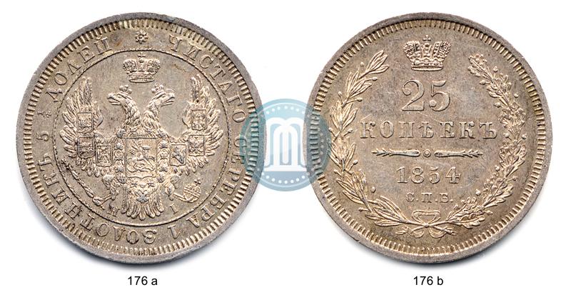 Фото 25 копеек 1854 года СПБ-HI 