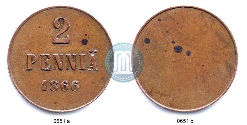 Picture 2 pennia 1866 year  "Pattern"