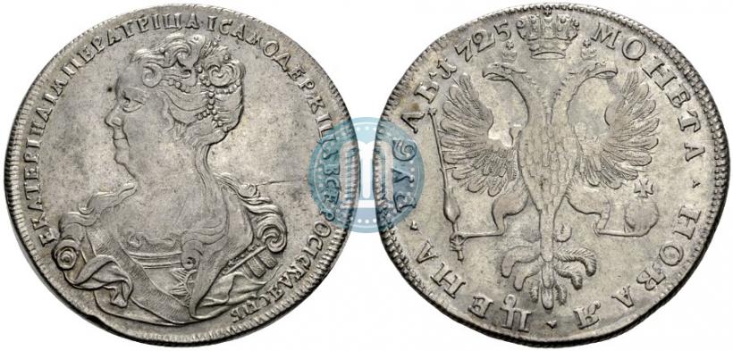 Фото 1 рубль 1725 года СПБ "Петербургский тип, портрет влево"