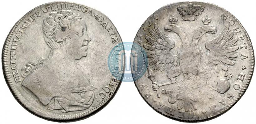 Фото 1 рубль 1726 года СПБ "Петербургский тип, портрет вправо"