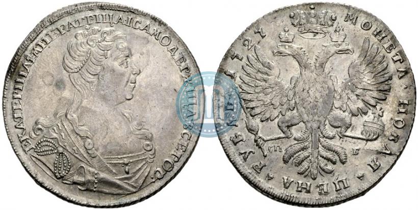 Фото 1 рубль 1727 года СПБ "Малая голова"