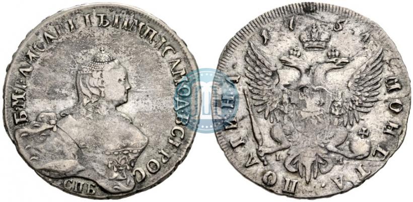 Фото Полтина 1754 года СПБ-IМ "Портрет работы Бенджамина Скотта"