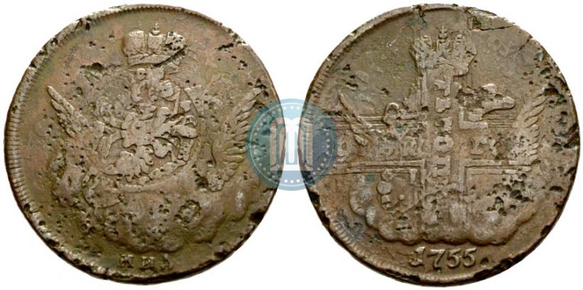 Фото 1 копейка 1755 года ММД 