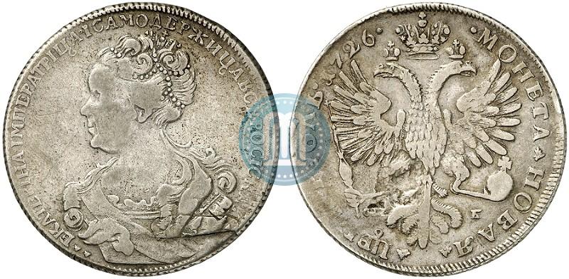 Фото 1 рубль 1726 года СПБ "Петербургский тип, портрет влево"
